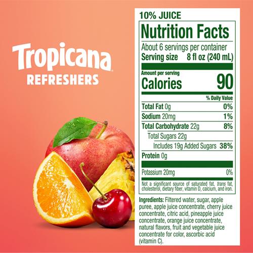 Tropicana Refreshers Fruit Punch Juice Drink, With Real Fruit Juice, 46 Fl Oz Bottle