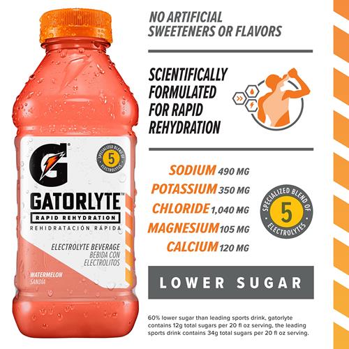 Gatorlyte Rapid Rehydration Electrolyte Beverage Kiwi Strawberry, 20 Oz Bottle