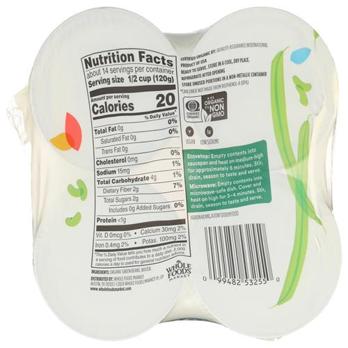 Whole Foods Market Organic No Salt Added Cut Green Beans, 14.5 Ounce, 4 Pack