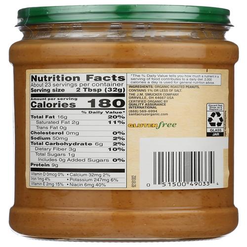 Santa Cruz Organic Organic Dark Roasted Creamy Peanut Butter, 26 Oz