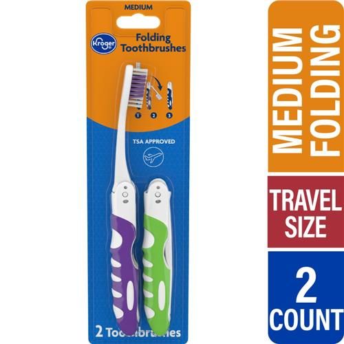 Kroger Foldable Toothbrush with Medium Bristles 2 count