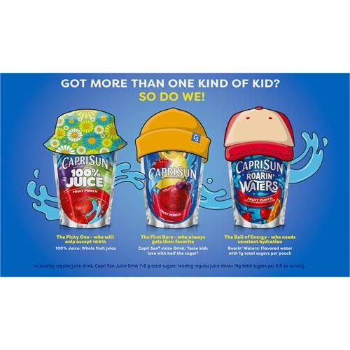 Capri Sun 100% Juice Fruit Punch Flavored All-Natural Juice Blend From Concentrate With Added Ingredients And Other Natural Flavors, 10 Ct Box, 6 Fl Oz Pouches