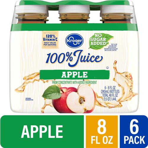 Kroger No Sugar Added 100% Apple Juice 6 ct / 8 fl oz