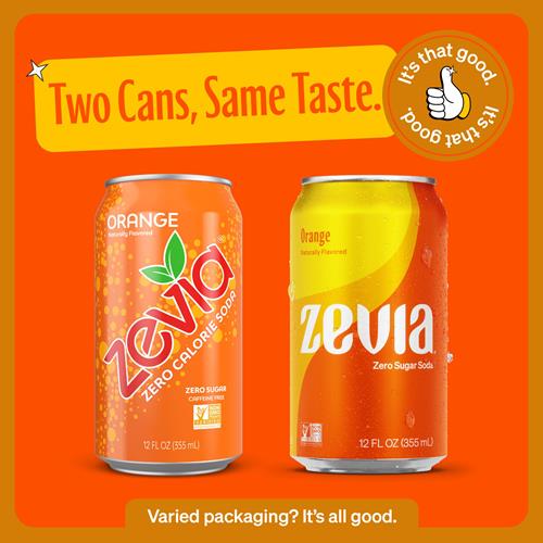 Zevia Zero Sugar Soda, Orange, 12 Ounce Sleek Can