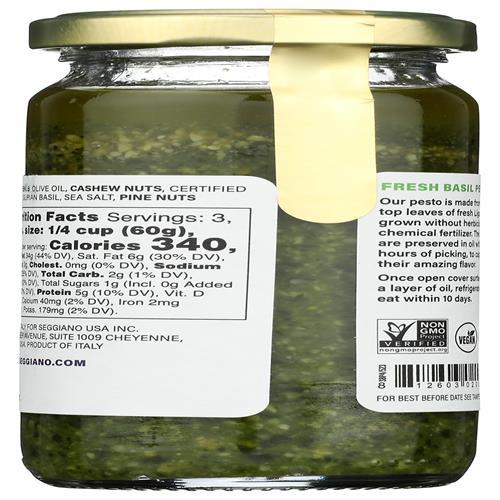 Seggiano, Pesto Basil Raw, 7.1 Ounce