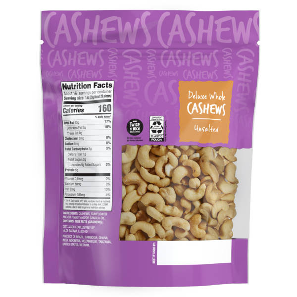 Southern Grove Unsalted Deluxe Whole Cashews, 16 oz