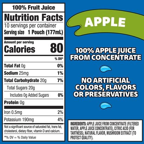Capri Sun 100% Juice Apple All-Natural Juice From Concentrate With Added Ingredients, 10 Ct Box, 6 Fl Oz Pouches