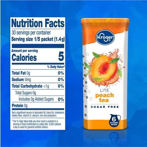 Kroger Lite Zero Sugar Peach Tea Drink Mix Packets 6 packets