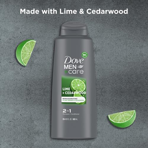 Dove Men + Care Men 2 In 1 Shampoo And Conditioner Lime + Cedarwood For Healthy-Looking Hair Naturally Derived Plant Based Cleansers 20.4 Oz