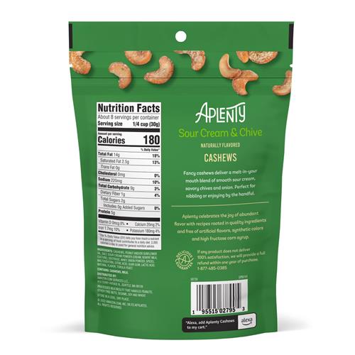 Aplenty Sour Cream And Chive Cashews, 8 Oz