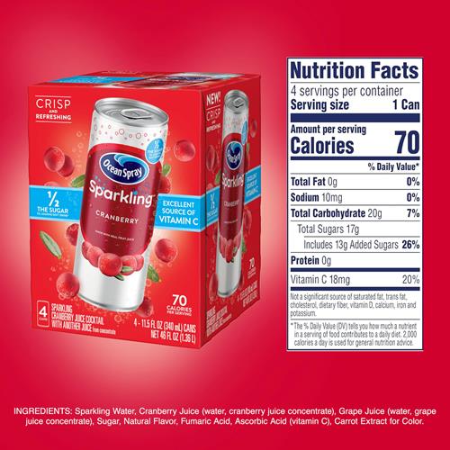Ocean Spray Sparkling Cranberry Juice Drink, 11.5 Fl Oz Cans, 4 Count