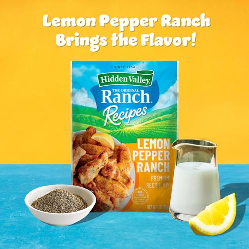 Hidden Valley Ranch Recipes Lemon Pepper Ranch Premium Recipe Mix, Bright Citrus Flavor With A Ranch Twist, 1 Packet (Package May Vary)