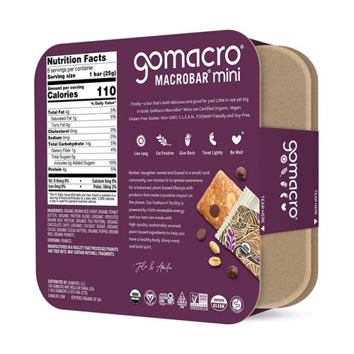 Gomacro Organic Peanut Butter Chocolate Chip Mini Macrobars 8 Pack, 7.2 Oz