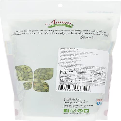 Aurora Products Organic Split Green Peas, 24 Oz