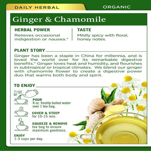 Traditional Medicinals Organic Ginger & Chamomile Herbal Tea, Relieves Occasional Indigestion Or Nausea, (Pack Of 1) - 16 Tea Bags