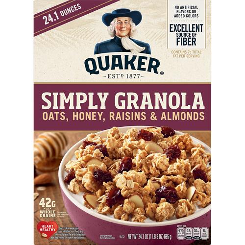 Quaker Granola Oats, Honey, Almonds & Raisins, 100% Natural, 24.1 Oz