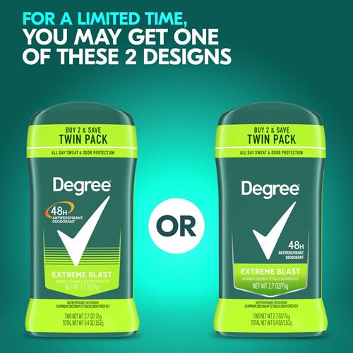 Degree Men Original Protection Antiperspirant Deodorant Extreme Blast Twin Pack 48-Hour Sweat And Odor Protection Antiperspirant For Men 2.7 Oz