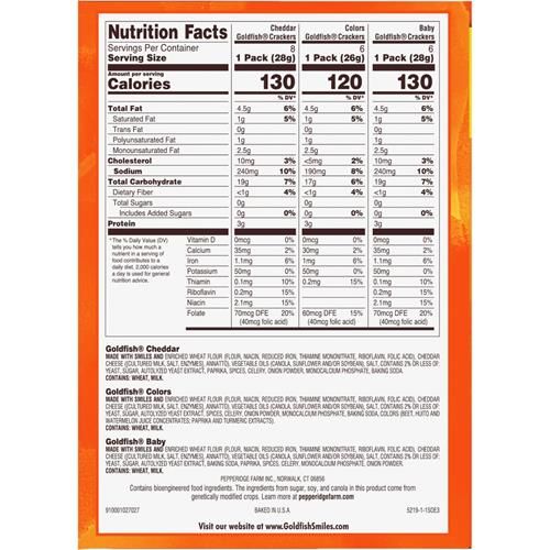 Goldfish Family Faves Crackers, Cheddar, Colors And Baby Crackers Snack Packs, 20-Ct Variety Pack