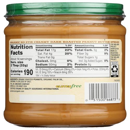Santa Cruz Organic Organic No Stir Dark Roast Creamy Peanut Butter Spread, 16 Oz