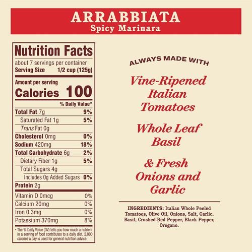 Raos Homemade Arrabbiata Sauce, 32 Oz, Tomato Sauce, All Purpose, Keto Friendly Pasta Sauce, Premium Quality Tomatoes From Italy & Crushed Red Pepper