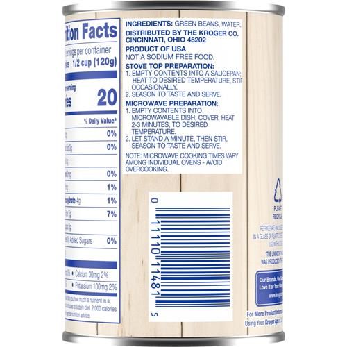 Kroger No Salt Cut Canned Green Beans 14.5 oz