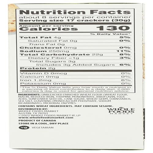 Whole Foods Market Thin Wheat Squares Baked Crackers, 8 Ounce