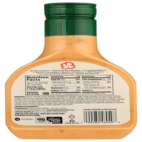 Whole Foods Market, Organic Thousand Island Dressing, 16 Oz