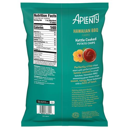 Aplenty Hawaiian Bbq Kettle Cooked Potato Chips, 8 Oz