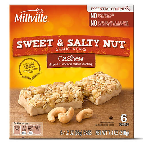 Millville Sweet & Salty Nut Cashew Granola Bars, 6 count
