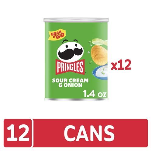 Pringles Potato Crisps Chips, Lunch Snacks, Office And Kids Snacks, Grab N Go, Sour Cream And Onion (12 Cans)