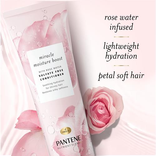 Pantene Nutrient Blends Miracle Moisture Boost Rose Water Conditioner For Dry Hair, Sulfate Free, 8 Fl Oz