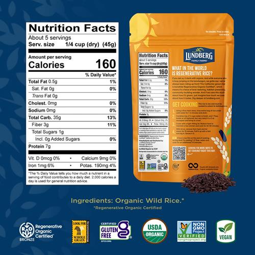 Lundberg Wild Rice, Regenerative Organic Certified –?100% Natural California Cultivated Wild Black Rice, 8 Oz