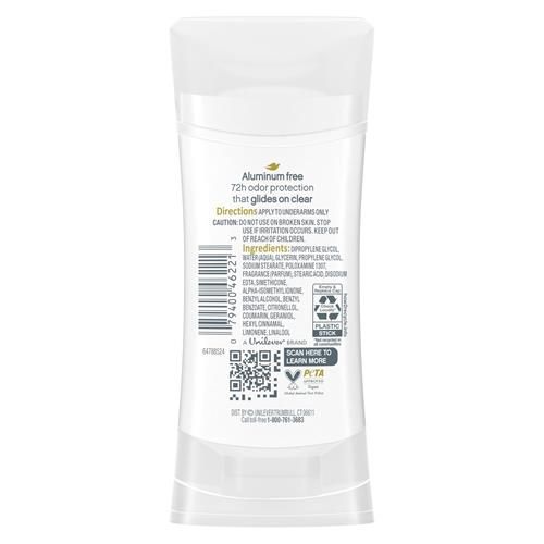 Dove 0% Aluminum Deodorant Stick Non Irritating For Underarm Care Cucumber And Green Tea, 2.6 Oz