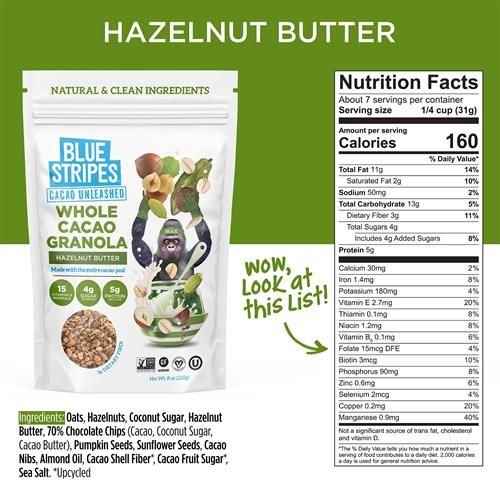 Blue Stripes Hazelnut Butter Cacao Granola, 8 Oz