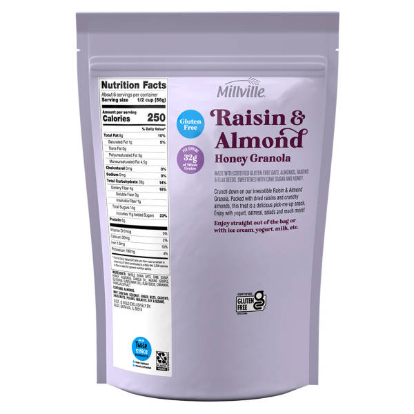 Millville Gluten Free Raisin & Almond Honey Flavored Granola, 12 oz