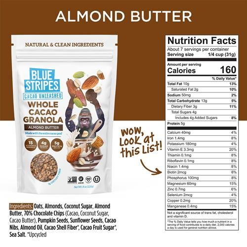 Blue Stripes Almond Butter Cacao Granola, 8 Oz