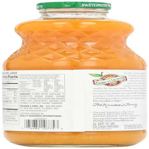 R.W. Knudsen Family Organic Orange Carrot Juice Blend, 32 Ounces