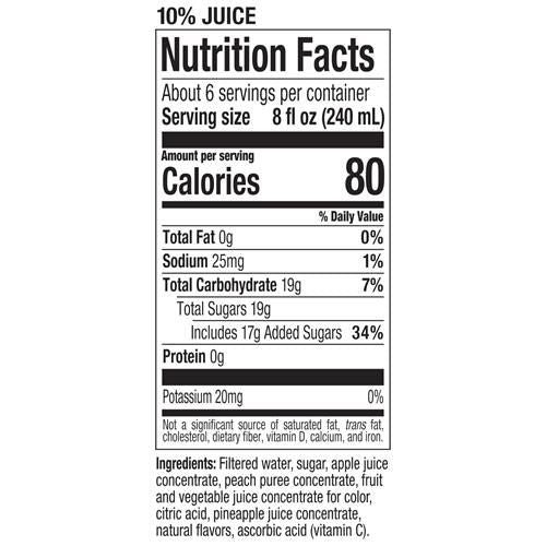 Tropicana Refreshers Peach Pineapple Juice Drink, With Real Fruit Juice, 46 Fl Oz Bottle