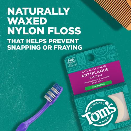 Toms Of Maine Naturally Waxed Antiplaque Flat Dental Floss, Spearmint, 32 Yards