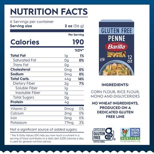 Barilla Gluten Free Penne Pasta, 12 Ounce - Non-Gmo Gluten Free Pasta Made With Blend Of Corn & Rice - Vegan Pasta