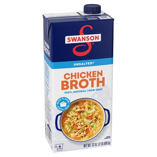 Swanson 100% Natural Unsalted Chicken Broth, 32 Oz Carton
