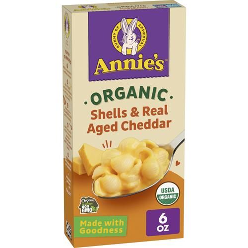 Annie’S Shells Real Aged Cheddar Organic Mac And Cheese Dinner With Organic Pasta, 6 Oz
