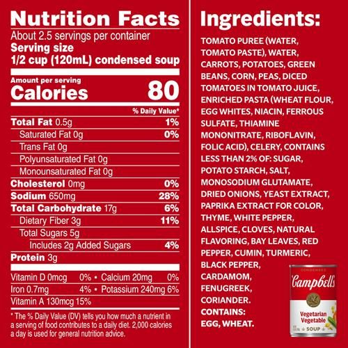Campbells Condensed Vegetarian Vegetable Soup, 10.5 Oz Can