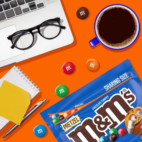 M&Ms Pretzel Milk Chocolate Candy, Sharing Size, 7.4 Oz Resealable Bag