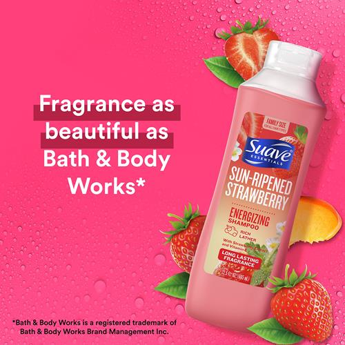 Suave Essentials Energizing Shampoo, Infused With Strawberry Extract And Vitamin E, Strawberry Hair Shampoo With A Long Lasting Fragrance 22.5 Oz
