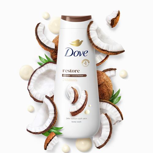 Dove Body Wash Restore Coconut & Cocoa Butter For 24Hr Lotion-Soft Skin Moisturizing Skin Cleanser With No Sulfates No Parabens 20 Oz