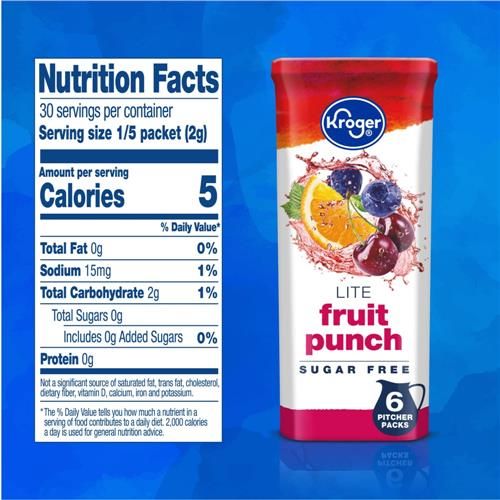 Kroger Lite Zero Sugar Fruit Punch Drink Mix Packets 6 packets
