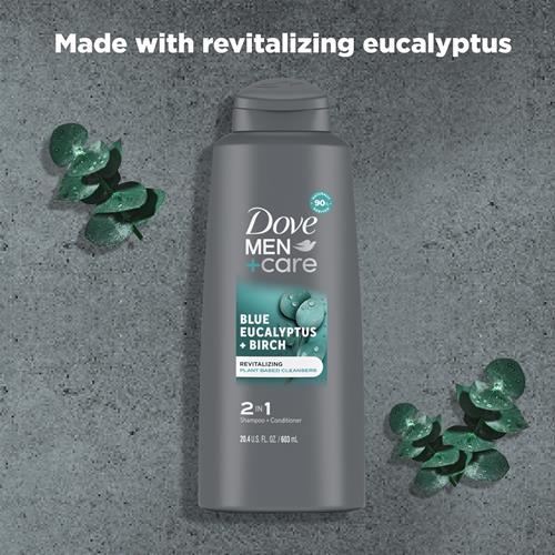 Dove Men + Care Men 2 In 1 Shampoo And Conditioner Eucalyptus + Birch For Healthy-Looking Hair Naturally Derived Plant Based Cleansers 20.4 Oz