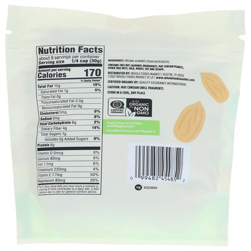 Whole Foods Market, Organic Raw Almonds, 10 Oz