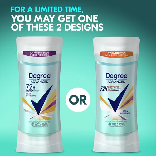 Degree Antiperspirant Deodorant Sexy Intrigue 72-Hour Sweat & Odor Protection Antiperspirant Deodorant For Women With Body Heat Activated Technology 2.6 Oz